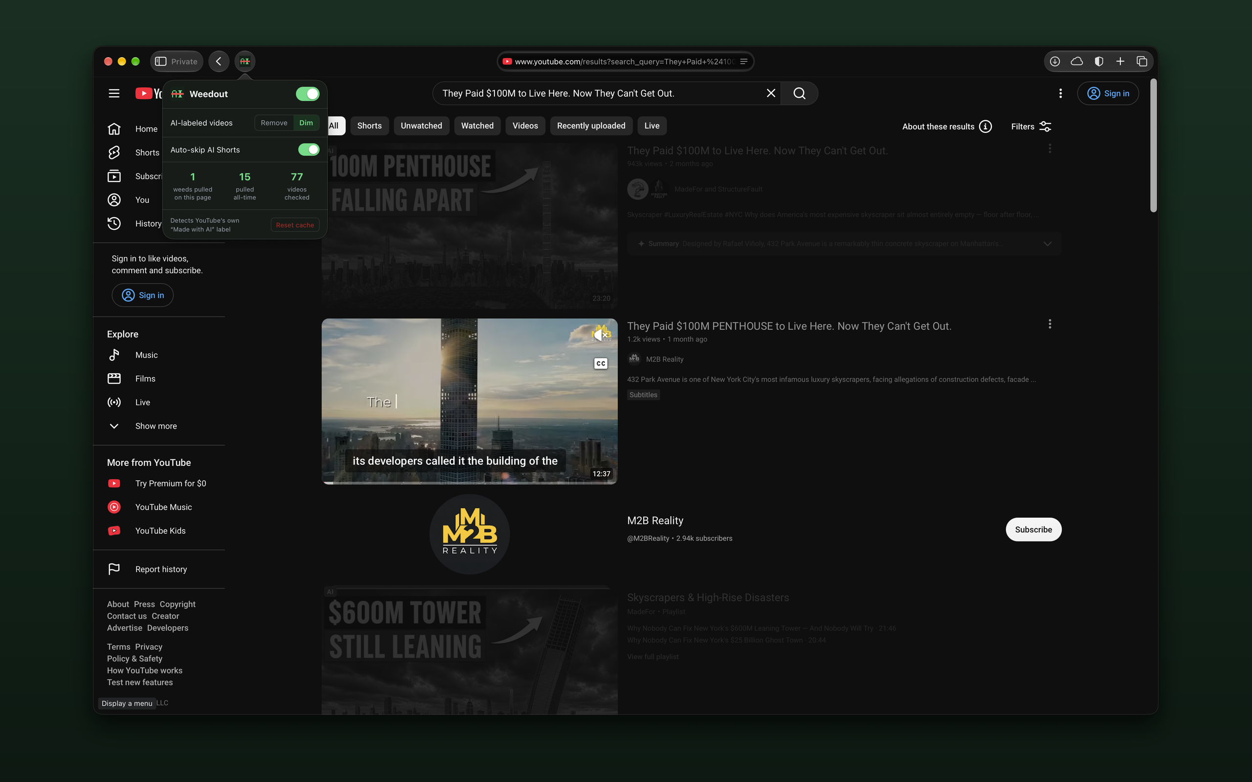 Show HN: Weedout – Safari extension that hides YouTube AI-labeled videos